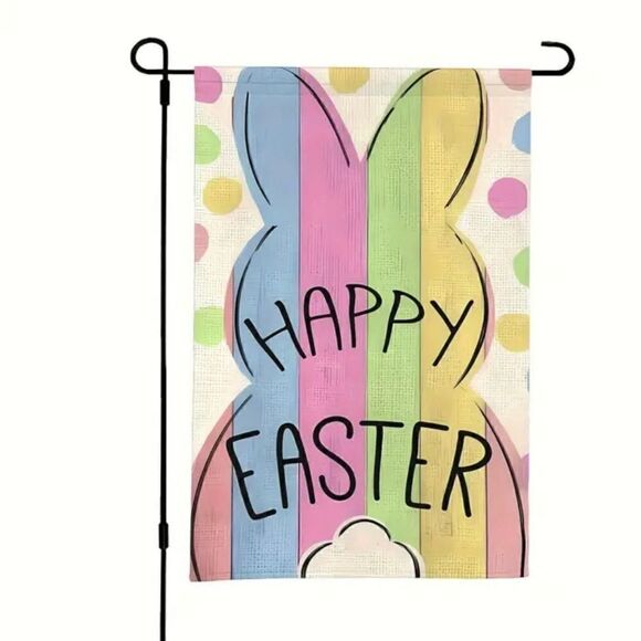 Happy Easter Farmhouse Garden Flag 12 x 18 Inch Peep Bunny Vertical Double New - Picture 1 of 6